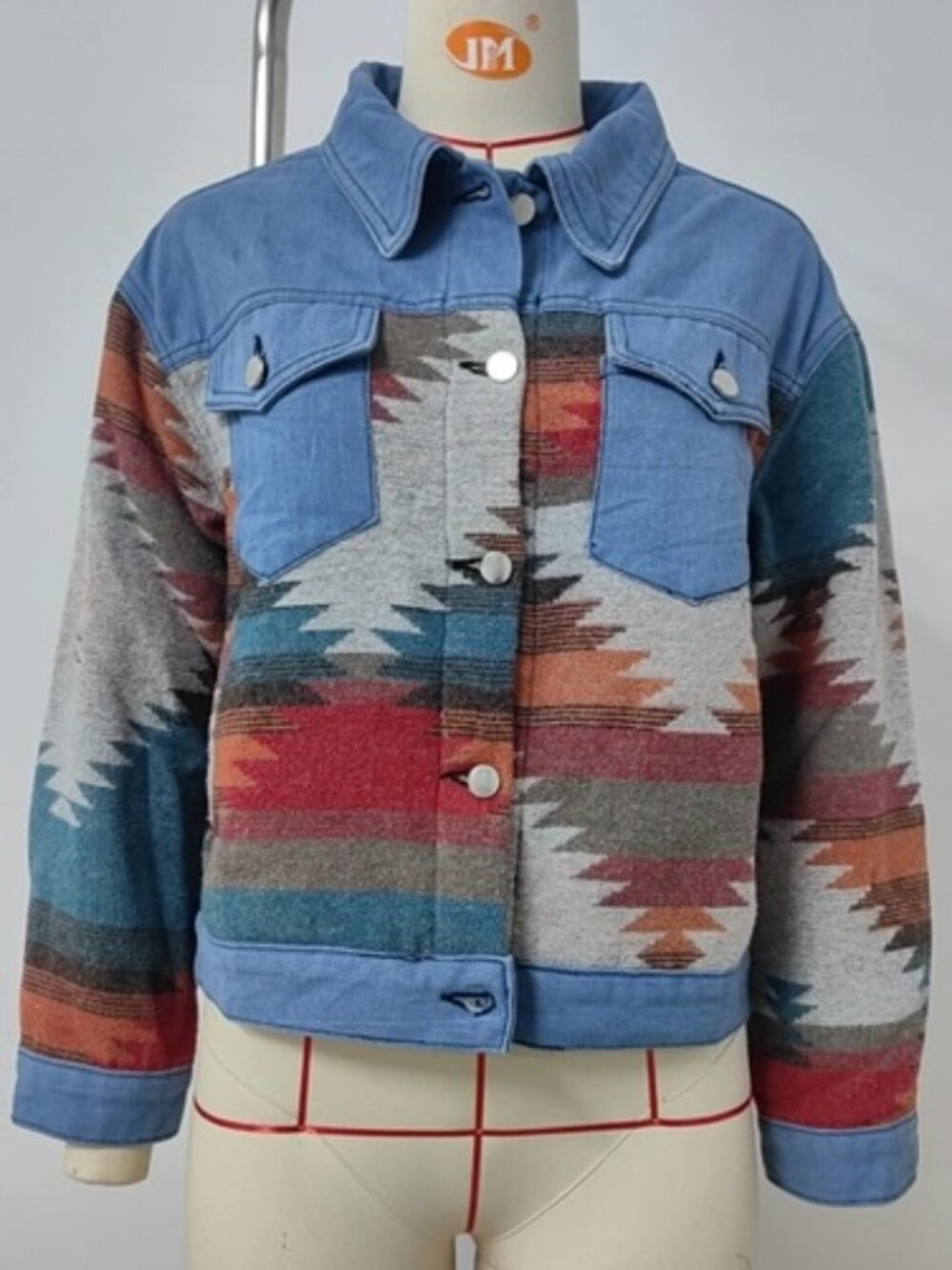 Aztec Patchwork Cropped Denim Jacket - Picture 5 of 6